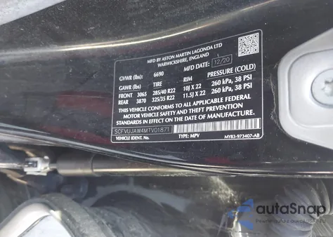 2021 Aston Martin Dbx from USA, damaged, VIN SCFVUJAW4MTV01871